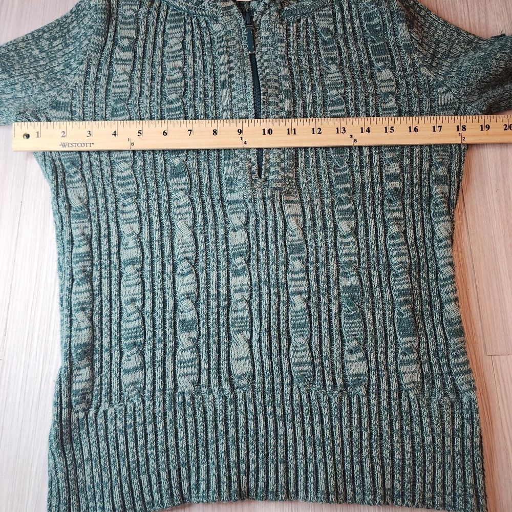 DKNY Jeans Women's Sweater SZ M Hooded 1/2 Zip Pullover Knit  Green Bell Sleeve - Picture 9 of 12